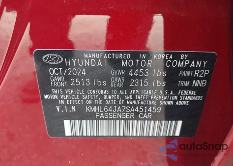 2025 Hyundai Sonata Sel from USA, damaged, VIN KMHL64JA7SA451459